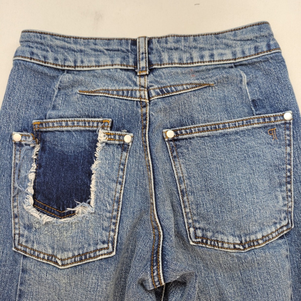 Pilcro Super Wide Leg Jeans Womens 24 Blue Patchwork High Rise Frayed Hem - Picture 4 of 12